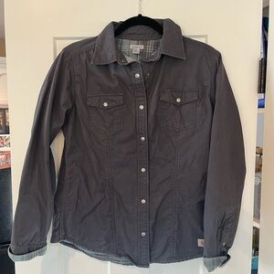 Carhartt Dark Gray Work Shirt Jacket with Plaid Cuffs